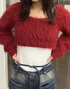 laguagem BRUSHED OVER SHORT ニット　赤