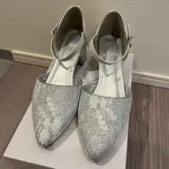 【美品】niana チャンキーヒール レース パーティーパンプス 結婚式 二次会