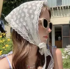 レース スカーフ 花柄 ベルト ヘッドアクセサリー 春 韓国 バブーシュカ