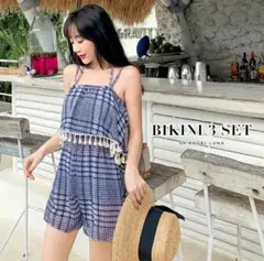 【新品】白黒チェック　ロンパース水着