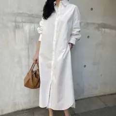 【新品タグ付き】ロングシャツワンピース M〜L ベージュ リボン付き