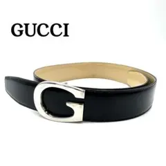 GUCCI グッチ レザーベルト ブラック シルバー Gロゴバックル