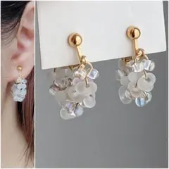 ハンドメイド イヤリング ピアス 透明 クリア オーロラ しずくガラス ゴールド