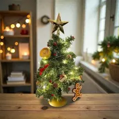 42cm ミニクリスマスツリー LEDライトアップ 卓上ツリー オーナメント付き