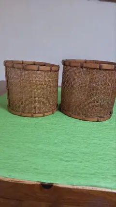 竹製円筒形バスケット2個セット