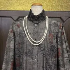 36 大島紬リメイク ワンピースピンタック 立ち襟