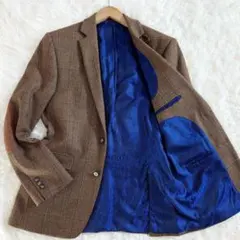 テーラードジャケット　ヘリンボーン　チェック柄　エルボーパッチ　ブラウン　M〜L