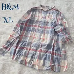 【エイチアンドエム】大きいサイズ タータンチェック マルチカラー シャツ XL