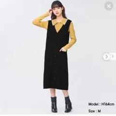 GU　ジーユー　ミラノリブニット　ジャンパードレス　ブラック　М