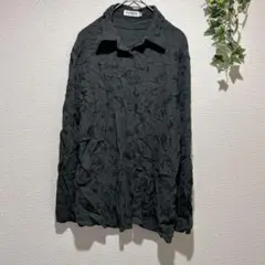 【TOGETHERI】黒の長袖シャツ　総刺繍　植物柄　シワ加工　LLサイズ