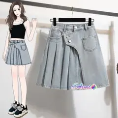 超人気商品 プリーツ レトロ ミニスカート ハイウエスト＆Aライン デニム
