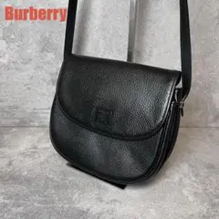 バーバリーズ ショルダーバッグ シボ革レザー ロゴ型押し ノバチェック黒
