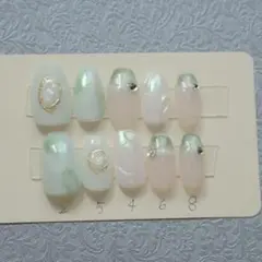 現品ネイルチップ　グリーンネイル　マグネットネイル　フレンチネイル　推し活