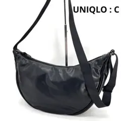 【美品】UNIQLO C ユニクロ レザータッチラウンドショルダーバッグ黒
