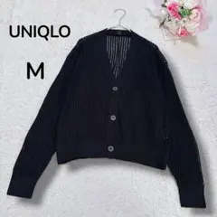 【ユニクロ UNIQLO】メッシュVネック　ショート丈カーディガン　羽織り　黒M