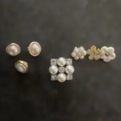 パールと花モチーフのボタンセット　手芸
