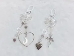 ビーズキーホルダー ホワイト リボン ハート コレクトブック 韓国