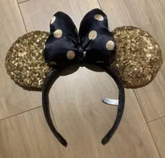 ディズニー　カチューシャ　ミニー　ゴールド　ネイビー　スパンコール