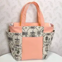 ピンクとアンティーク　サイドポケット トートバッグ　ハンドメイド
