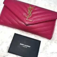 YSL ピンク 長財布 レザー イブサンローラン