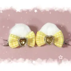 ♡もこふわ猫耳ヘアクリップ 白×黄色リボン♡ 量産型 地雷系 推し活 ヘアメ 4