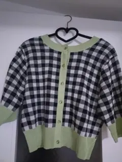 え*ん様 W closet　チェック柄五分袖ニットカーディガン