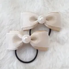 キッズ ヘアゴム リボン フォーマル 卒園入園① ゴールド系