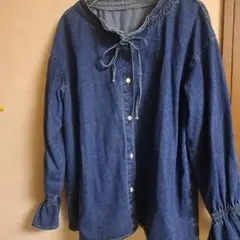 【大きいサイズ‼️】デニムジャケット リボン付き フリル XL