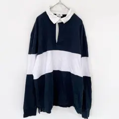 H&M ラガーシャツ 襟付き 長袖 太ボーダー ビッグシルエット L 黒白のサムネイル