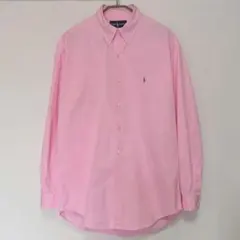 90sラルフローレン BDシャツ 厚手ツイル ピンク×緑ポニー XL～2XL相当