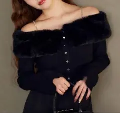 NICE CLAUP web限定 フェイクファービジューニット ブラック