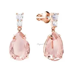 スワロフスキー　ドロップ型ピアス　ローズゴールド　ピンク