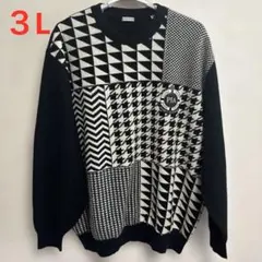 PIA SPORTS ピアスポーツ幾何学模様 ウール混ニットセーター3Lサイズ