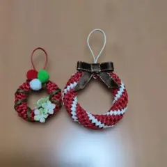 クリスマスリース 赤と白のストライプ　ハンドメイド