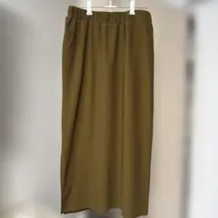 オリーブ色リブ編みタイトサイドスリットロングスカート　LL size