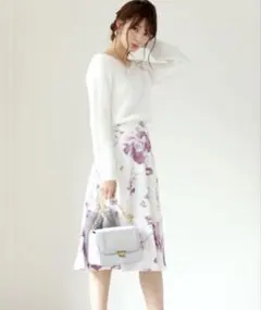 花柄スカート白地ピンクパープル　ミッシュマッシュ