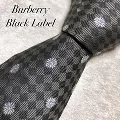 【美品】　バーバリーブラックレーベル　ネクタイ　花柄　チェック柄　日本製　グレー
