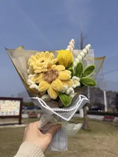 モールフラワー 花束 ひまわり風 イエロー 韓国風ブーケ 枯れない花 プレゼント