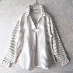 [Natural Beauty Basic]リネン100%ストライプ 長袖シャツ