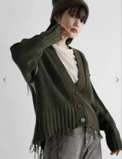 ヤマダヤ　RADIATE バイカラーダメージ風ニットカーディガン