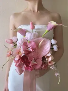 アーティフィシャルフラワー　ピンク　前撮り　造花ブーケ　ウエディング