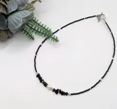 天然石オニキス×淡水パール ネックレスms