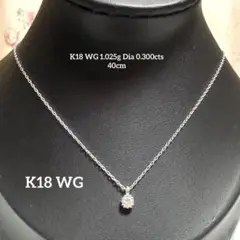 K18WG 1.025g Dia0.300ctsダイヤモンド ネックレス40cm