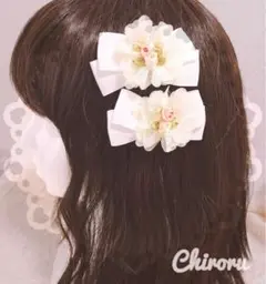 ふんわりお花コサージュ♡ヘアクリップ(ホワイト系)白