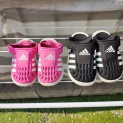 adidas キッズサンダル ピンク 黒　14-16cm