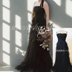 流行　人気　ブラックドレス　Aライン　チュール　前撮り　二次会　カラー　お色直し