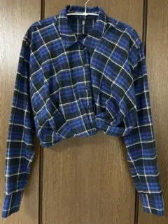 ZARA ザラ ショート丈 チェック柄シャツ ブルー S