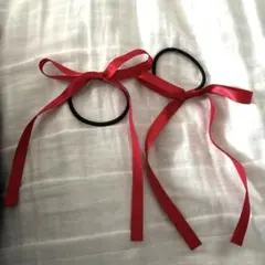 赤リボン　ヘアゴム×2