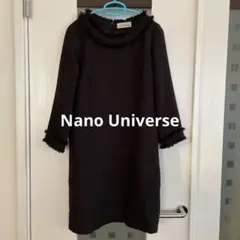 極美品ナノユニバース 黒 八分袖 ワンピース