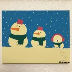 原画【雪だるまさんとモコモコさん】　F0号　アクリル画